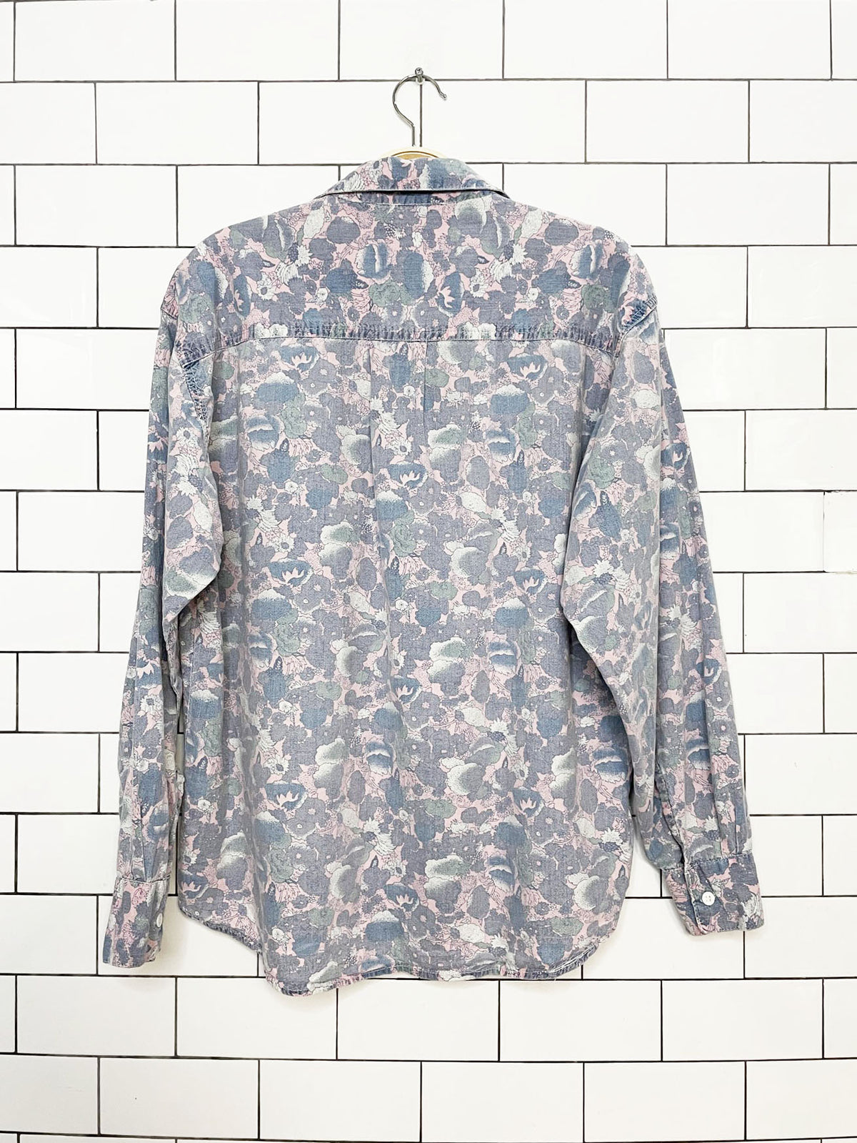 vintage signe incognito floral denim full button shirt