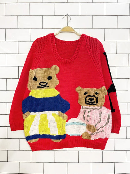 vintage hand - knit goldilocks and the three bears chunky sweater - good market thrift store