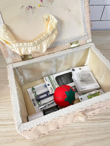 vintage sewing basket beginner sewing kit - good market thrift store
