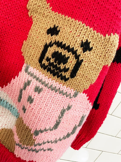 vintage hand - knit goldilocks and the three bears chunky sweater - good market thrift store