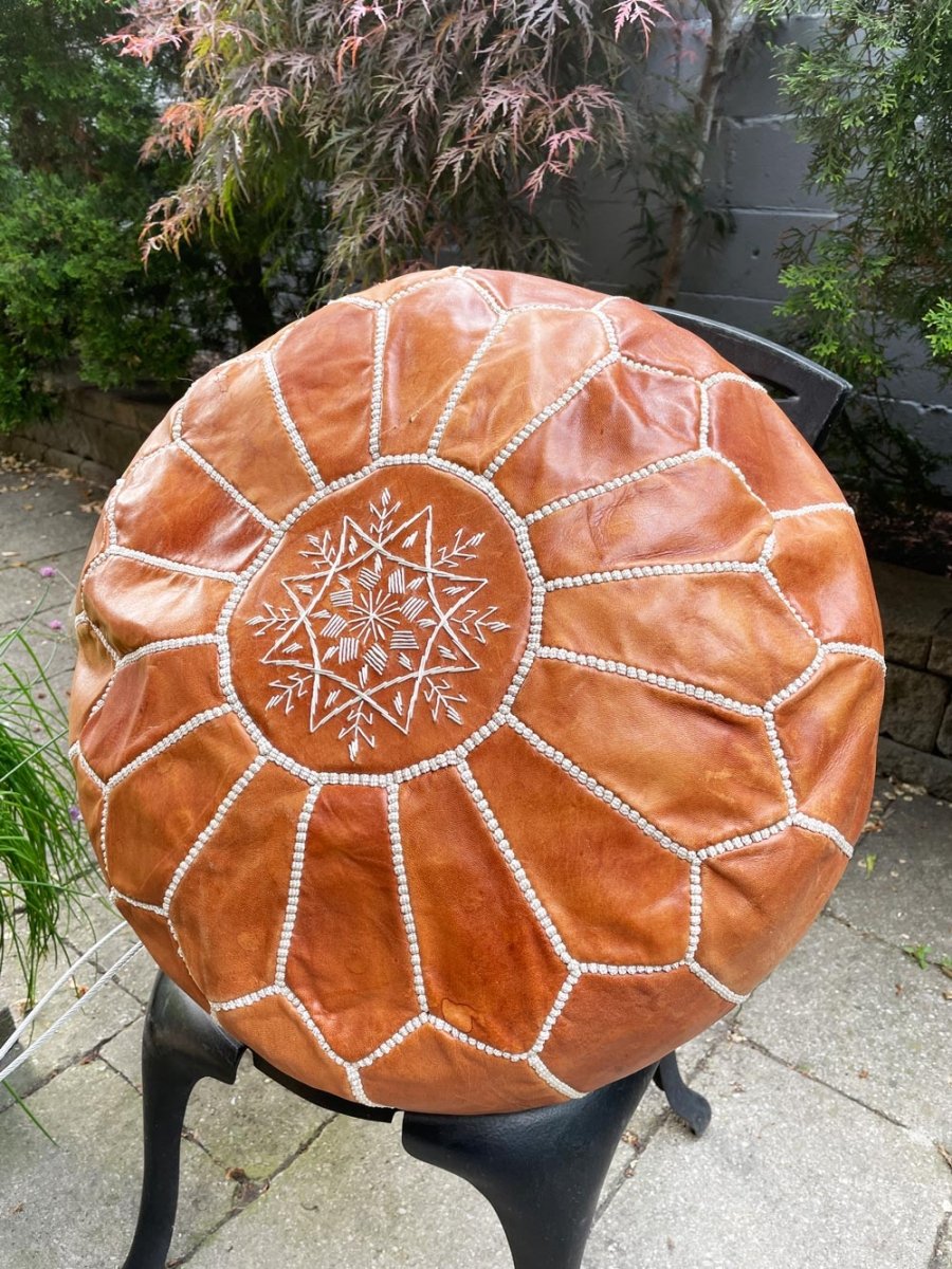boho leather moroccan sun pouf - good market thrift store