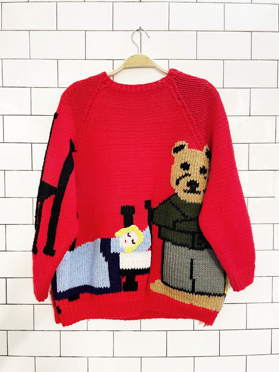 vintage hand - knit goldilocks and the three bears chunky sweater - good market thrift store