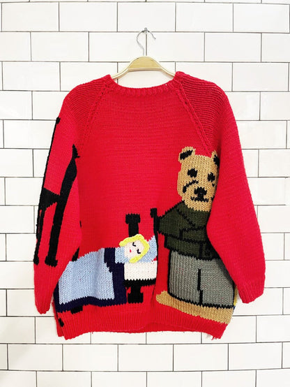 vintage hand - knit goldilocks and the three bears chunky sweater - good market thrift store