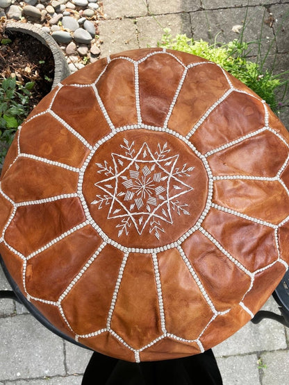 boho leather moroccan sun pouf - good market thrift store