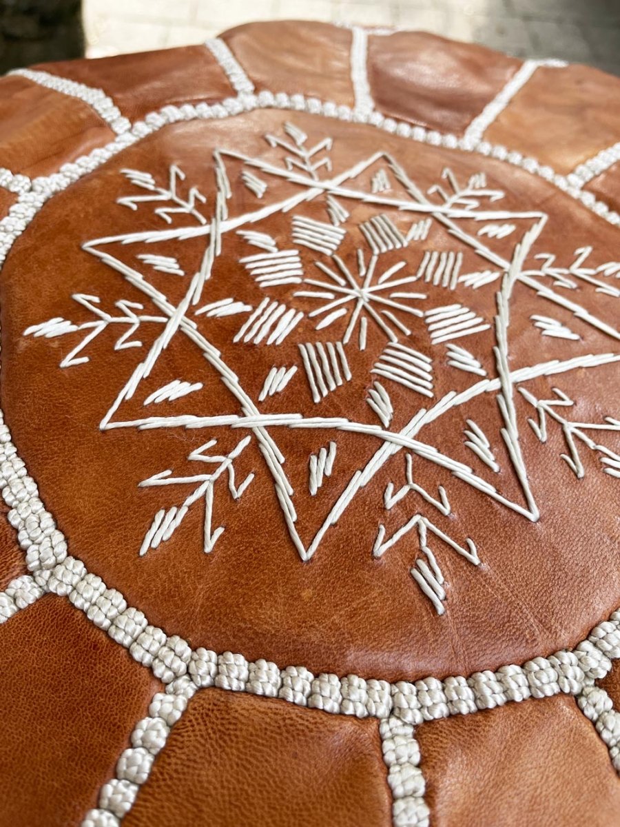 boho leather moroccan sun pouf - good market thrift store