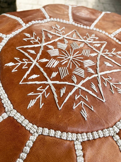 boho leather moroccan sun pouf - good market thrift store