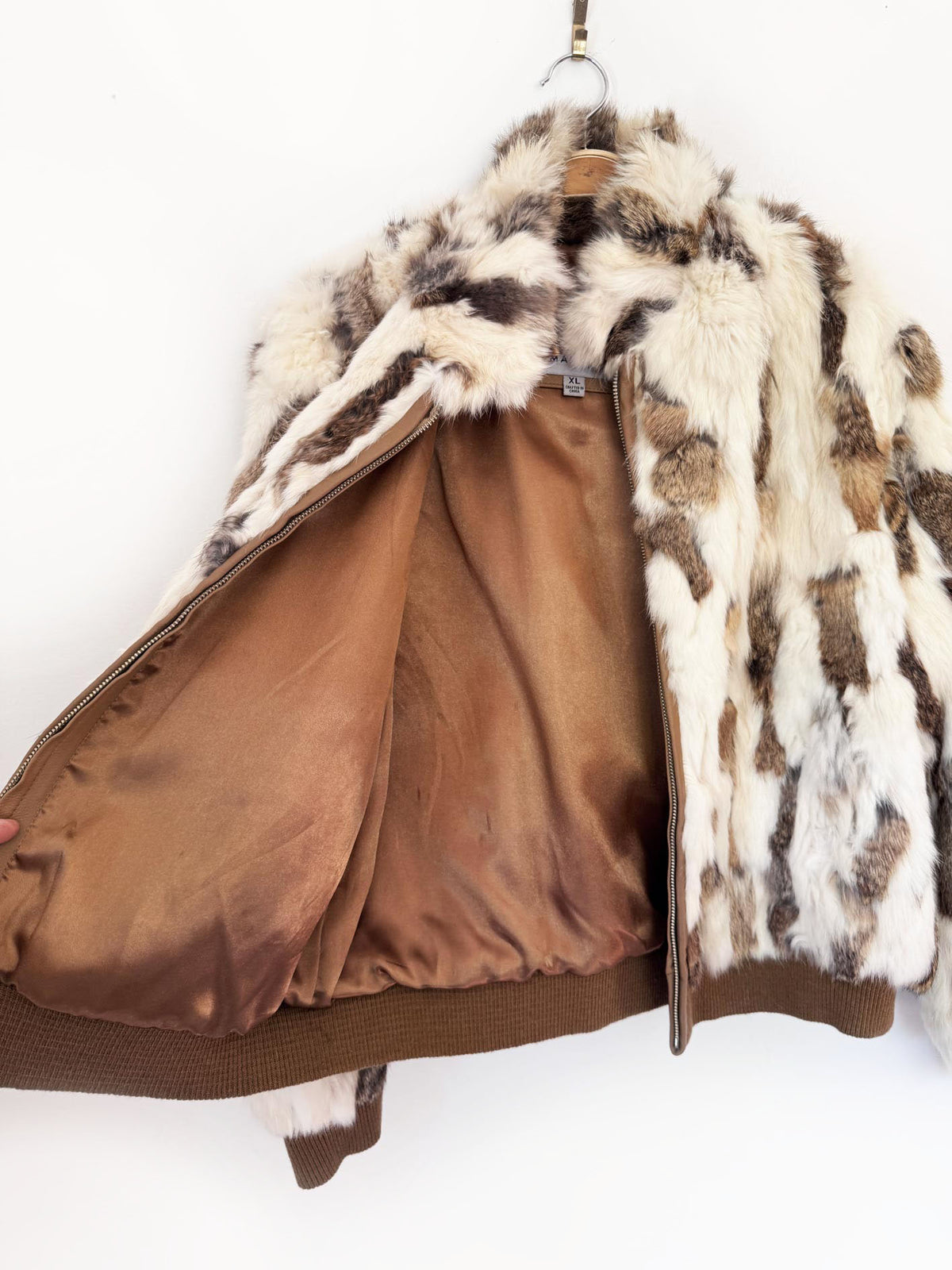 y2k wilsons rabbit fur full zip bomber jacket