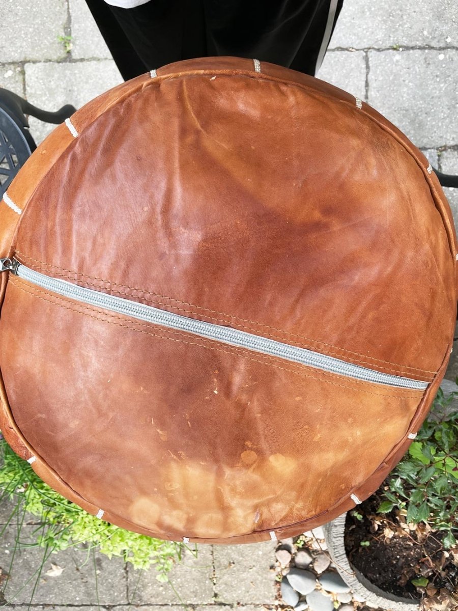 boho leather moroccan sun pouf - good market thrift store