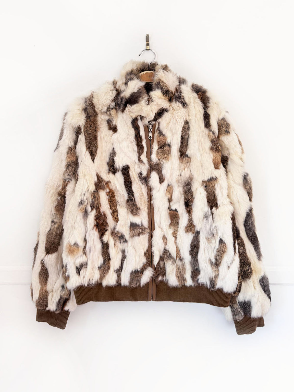 y2k wilsons rabbit fur full zip bomber jacket