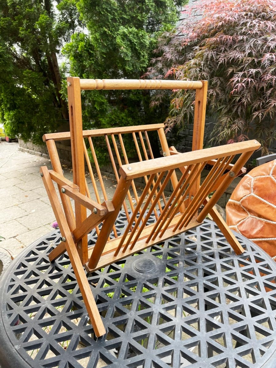 vintage wood folding magazine rack - good market thrift store