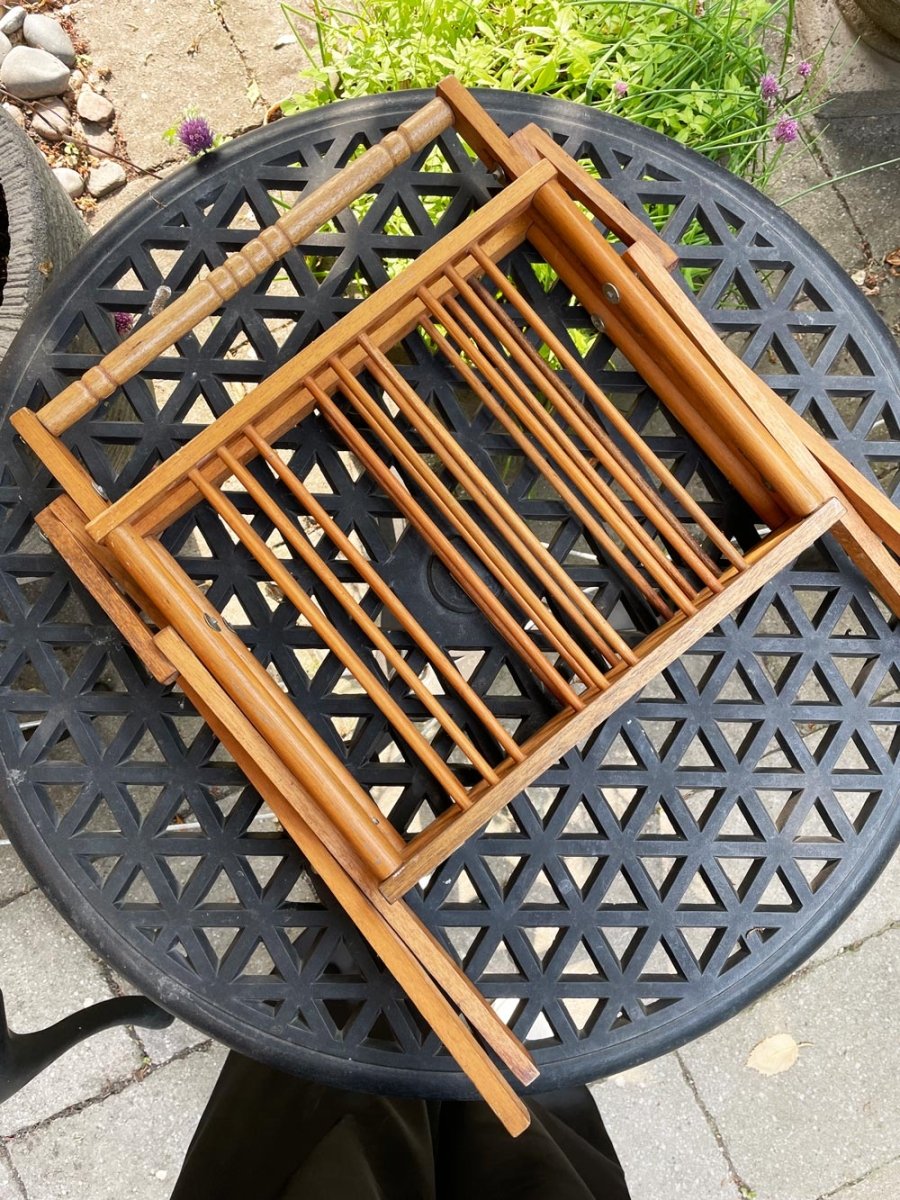 vintage wood folding magazine rack - good market thrift store