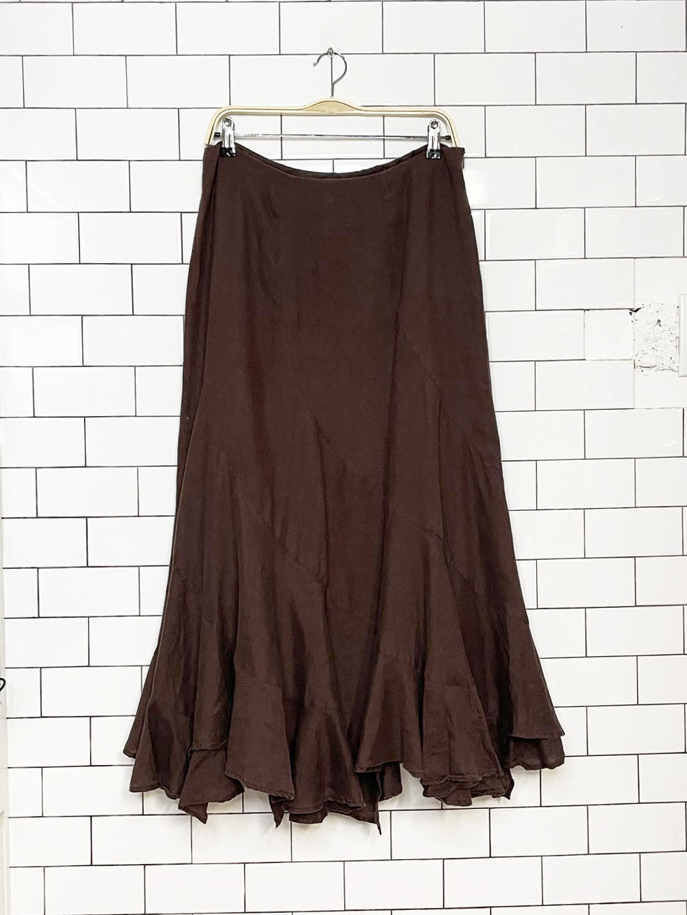 vintage 00s simply jm 100% linen tulip hem maxi skirt