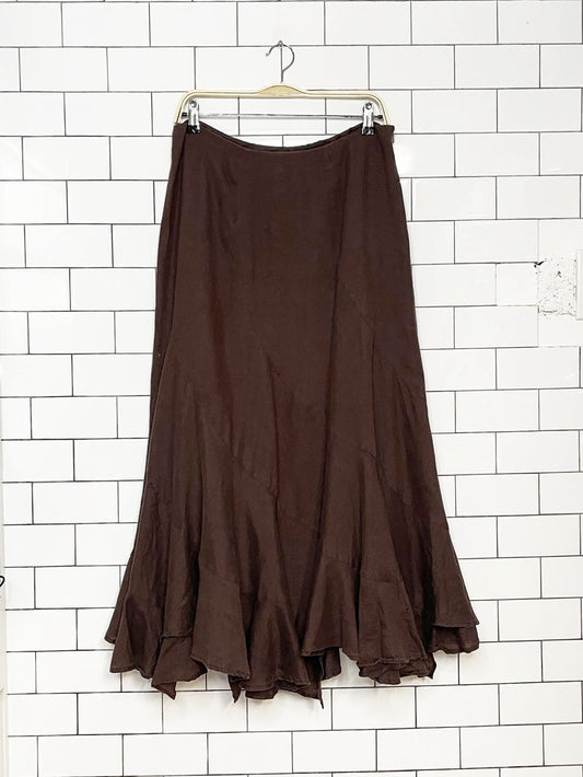 vintage 00s simply jm 100% linen tulip hem maxi skirt