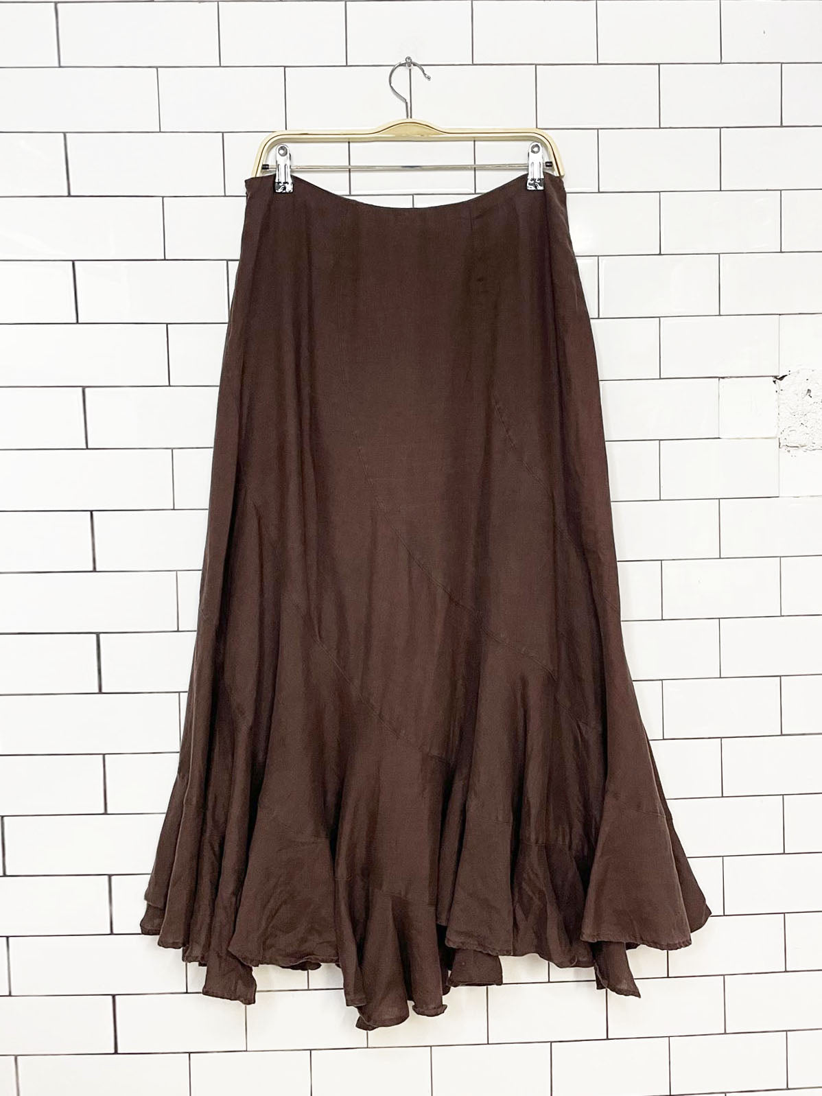 vintage 00s simply jm 100% linen tulip hem maxi skirt