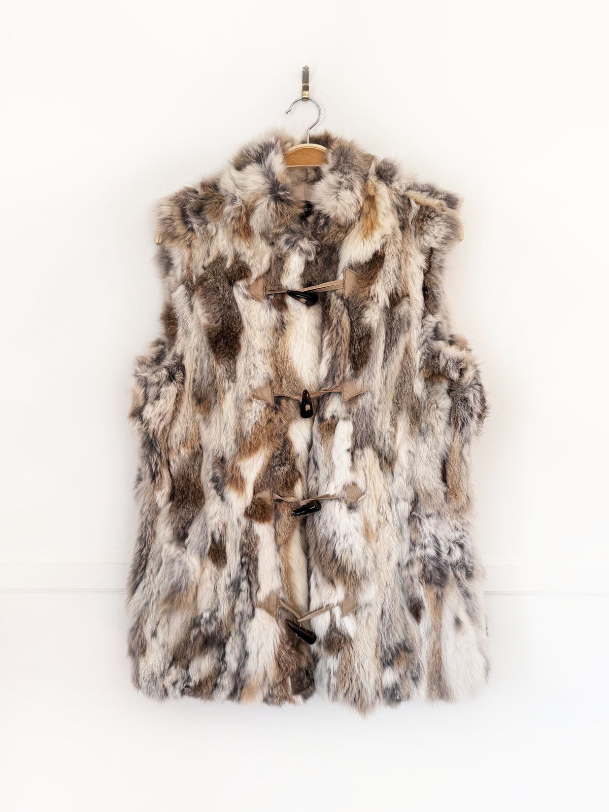 dana stein rabbit fur + leather toggle vest