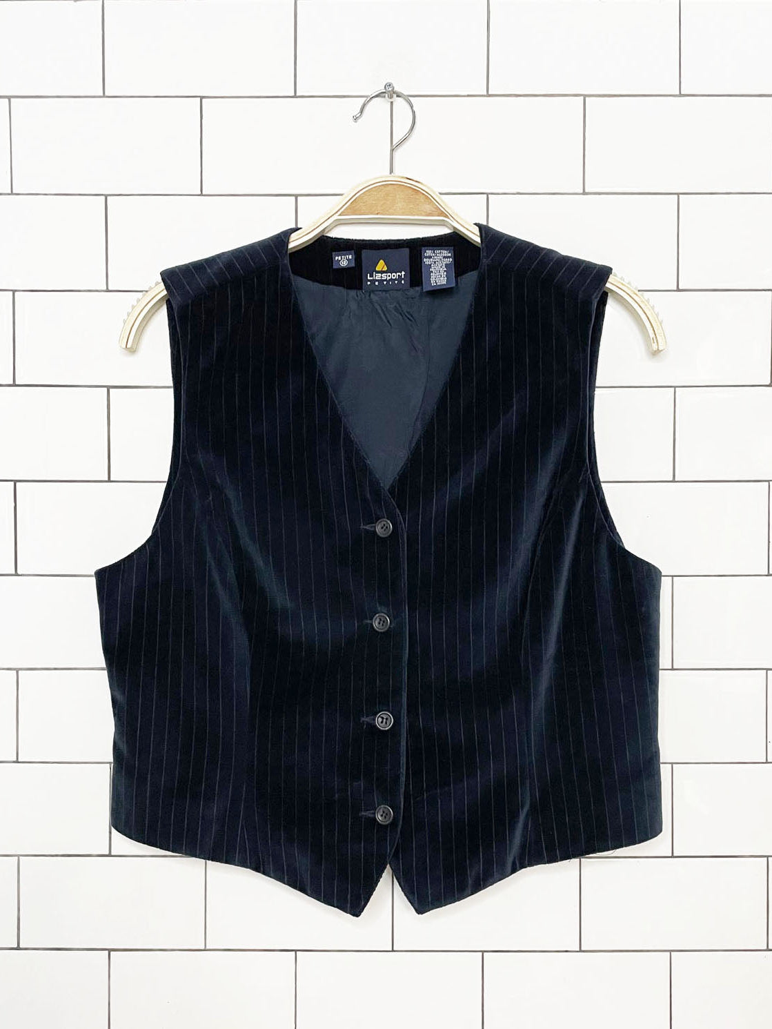 vintage 90s lizsport velvet stripe fitted vest top | liz claiborne