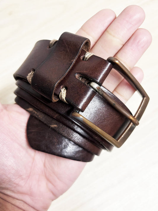 roots leather brass buckle belt