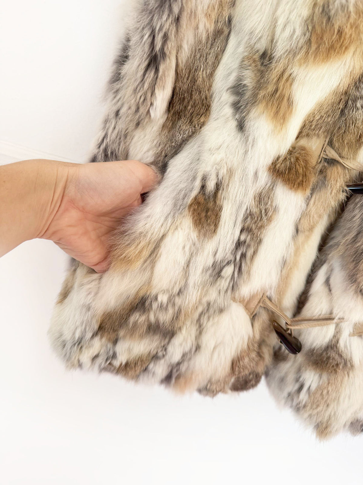 dana stein rabbit fur + leather toggle vest