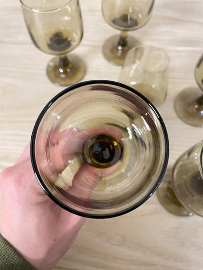 x6 vintage 60s mcm smoke glass wine glasses - good market thrift store