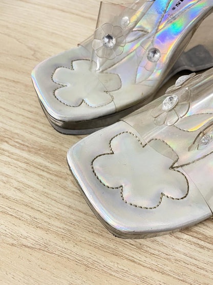y2k delicious plastic flower lucite wedge sandals - good market thrift store