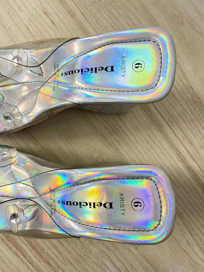 y2k delicious plastic flower lucite wedge sandals - good market thrift store