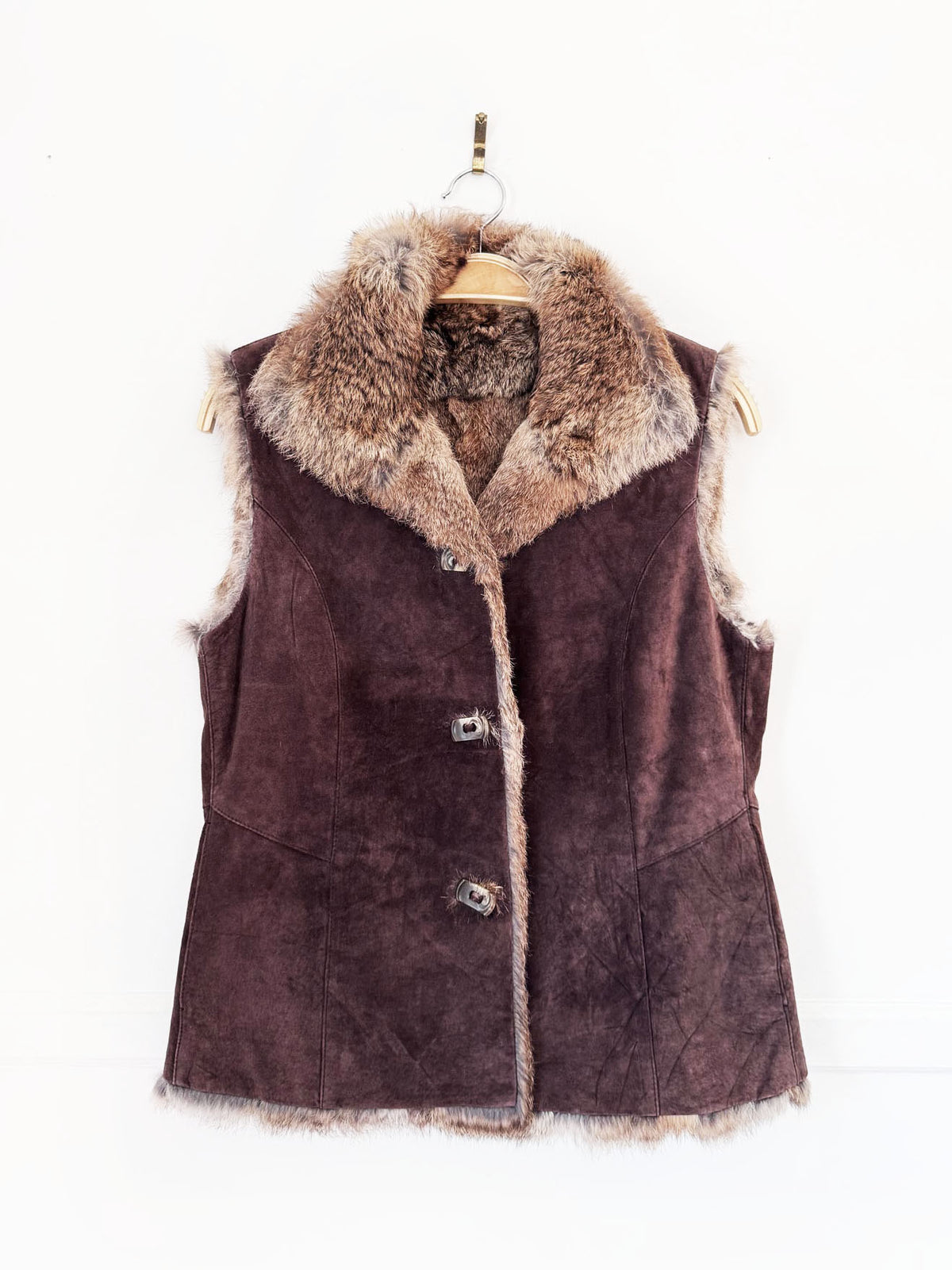 vintage bushwacker rabbit fur + suede reversible vest