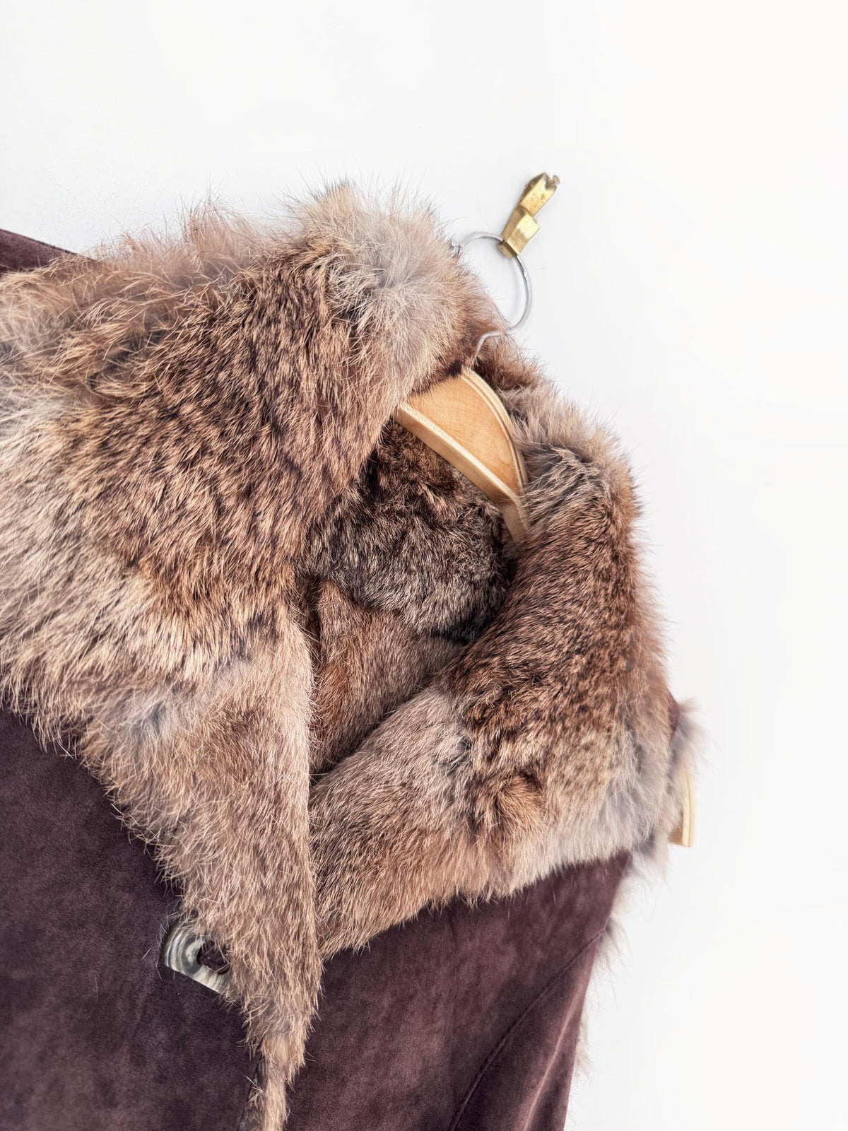 vintage bushwacker rabbit fur + suede reversible vest
