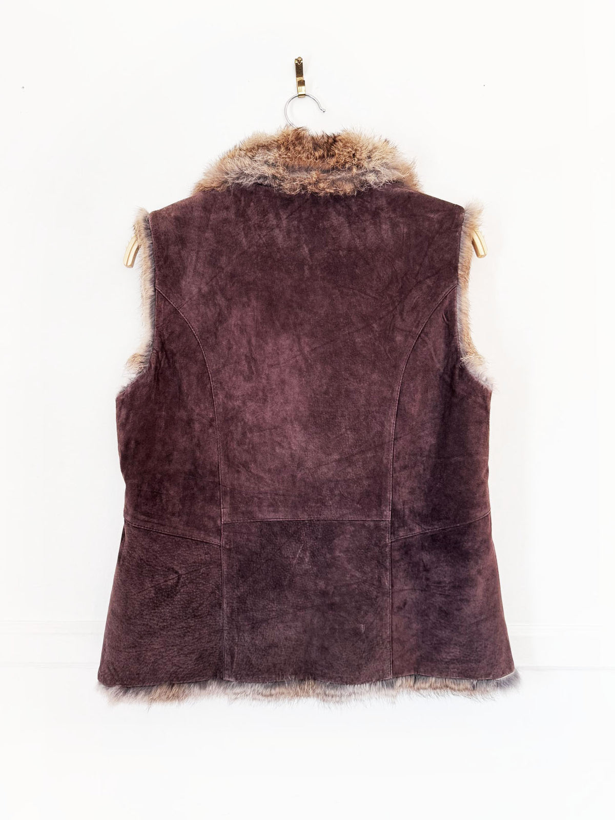 vintage bushwacker rabbit fur + suede reversible vest