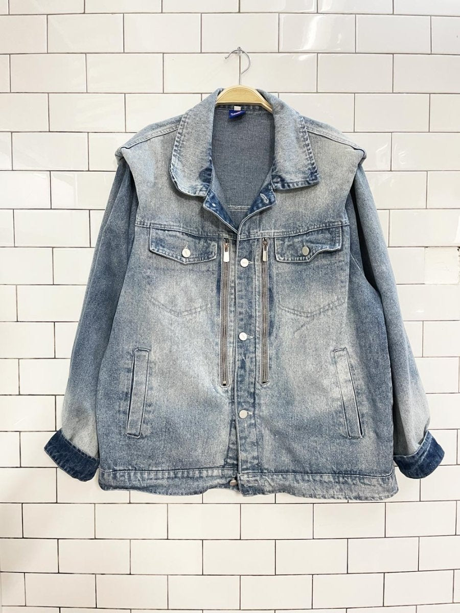 n - 52trw power shoulder denim jacket - good market thrift store