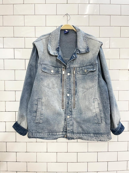 n - 52trw power shoulder denim jacket - good market thrift store
