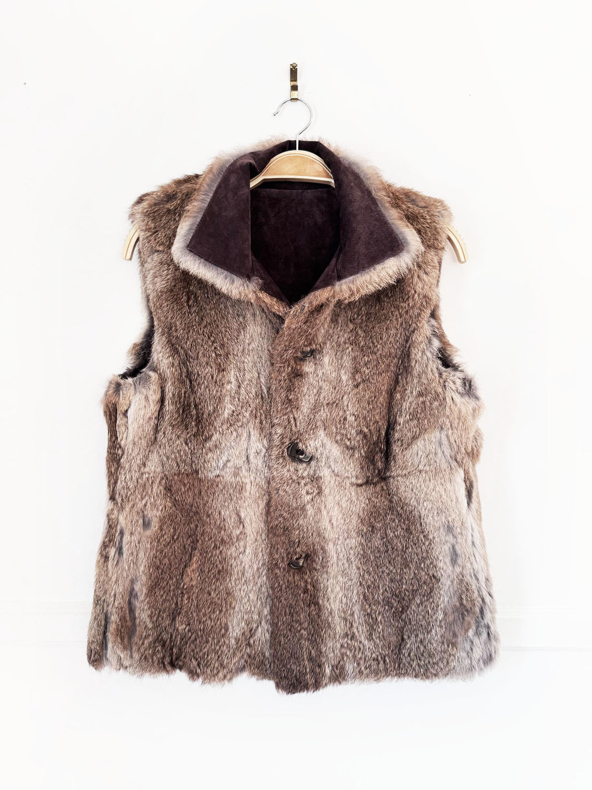 vintage bushwacker rabbit fur + suede reversible vest