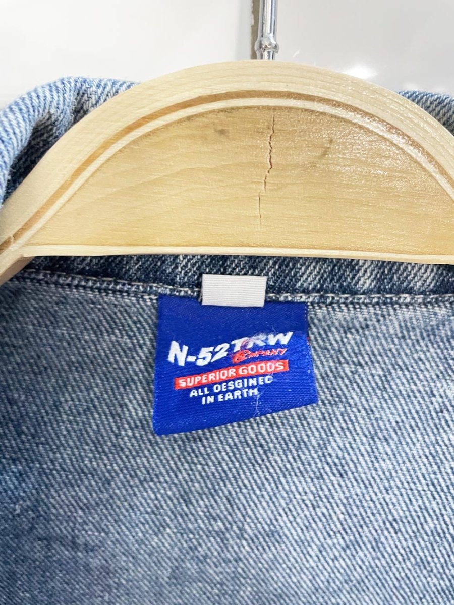 n - 52trw power shoulder denim jacket - good market thrift store