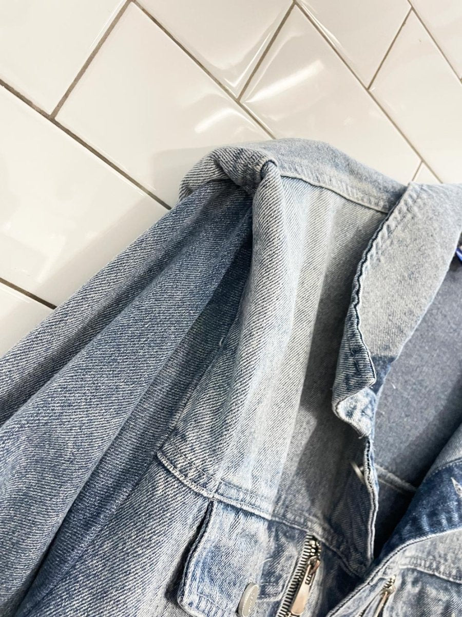 n - 52trw power shoulder denim jacket - good market thrift store