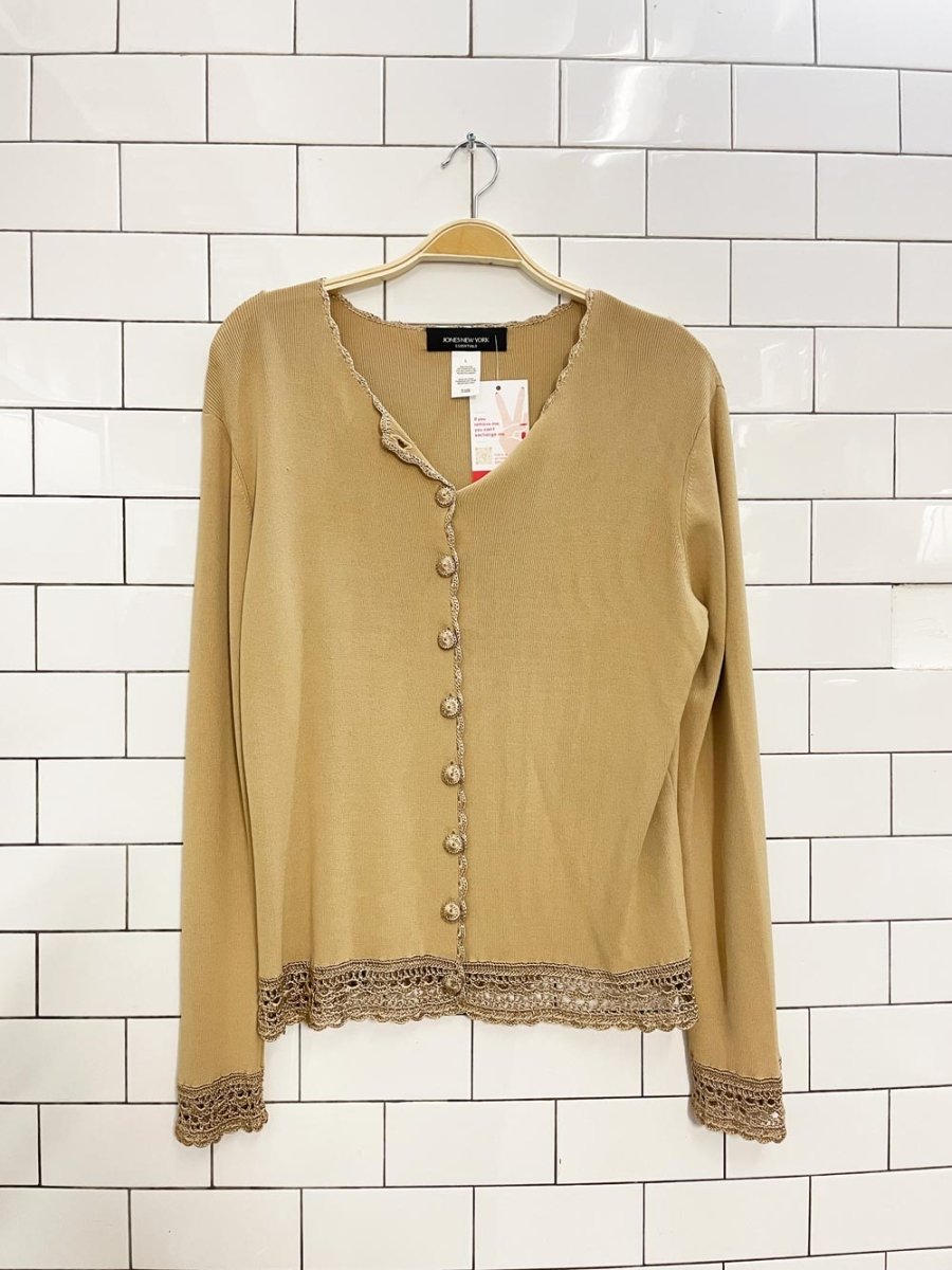 vintage 00s jones new york crochet trim cardigan top - good market thrift store