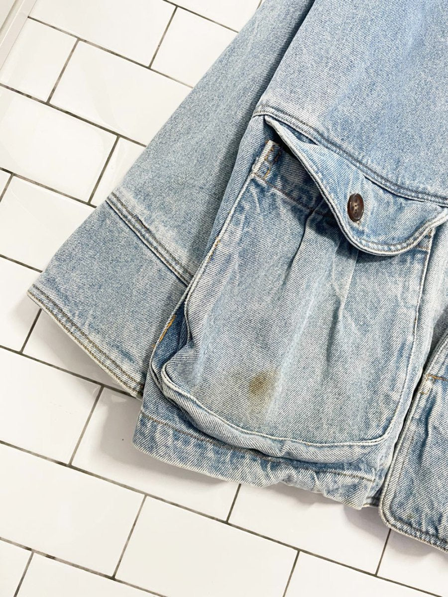 vintage 90s american eagle outfitters leather collar denim chore coat - good market thrift store