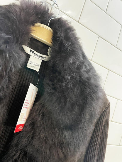 vintage 00s nygard rabbit fur + suede knit boho cardigan jacket - good market thrift store