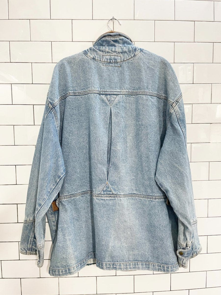 vintage 90s american eagle outfitters leather collar denim chore coat - good market thrift store