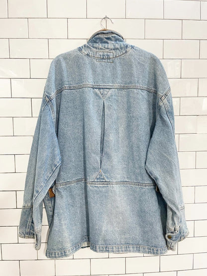 vintage 90s american eagle outfitters leather collar denim chore coat - good market thrift store