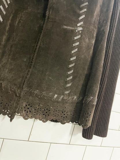 vintage 00s nygard rabbit fur + suede knit boho cardigan jacket - good market thrift store