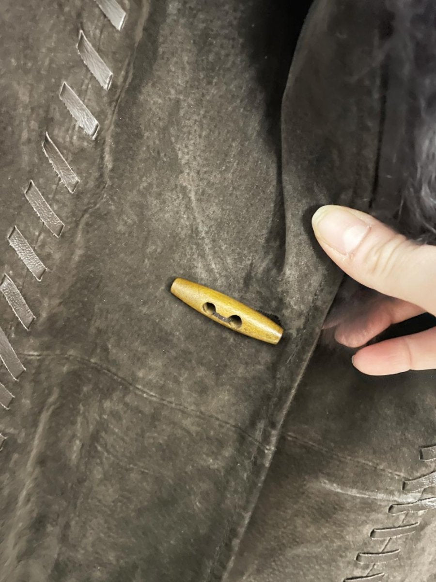 vintage 00s nygard rabbit fur + suede knit boho cardigan jacket - good market thrift store