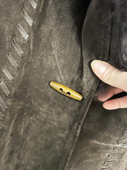 vintage 00s nygard rabbit fur + suede knit boho cardigan jacket - good market thrift store