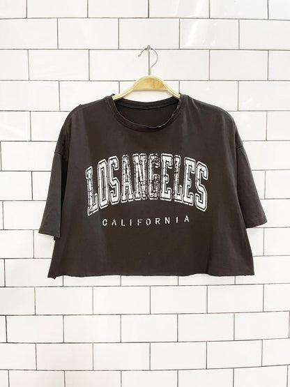 distressed LA california crop tee - good market thrift store