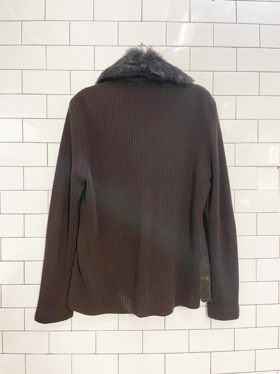 vintage 00s nygard rabbit fur + suede knit boho cardigan jacket - good market thrift store