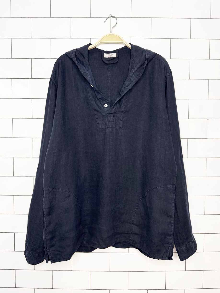 zara 100% linen hooded 1/2 button shirt