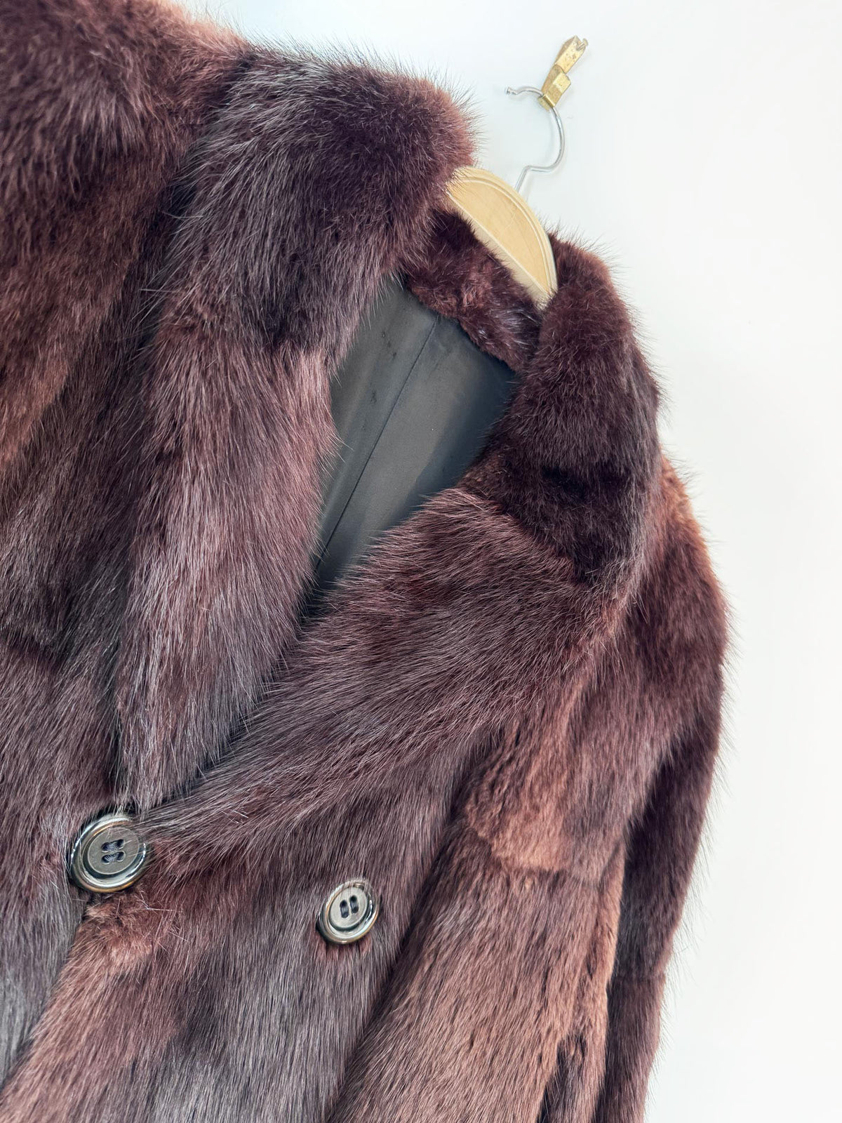 vintage 80s muskrat fur double breasted long coat