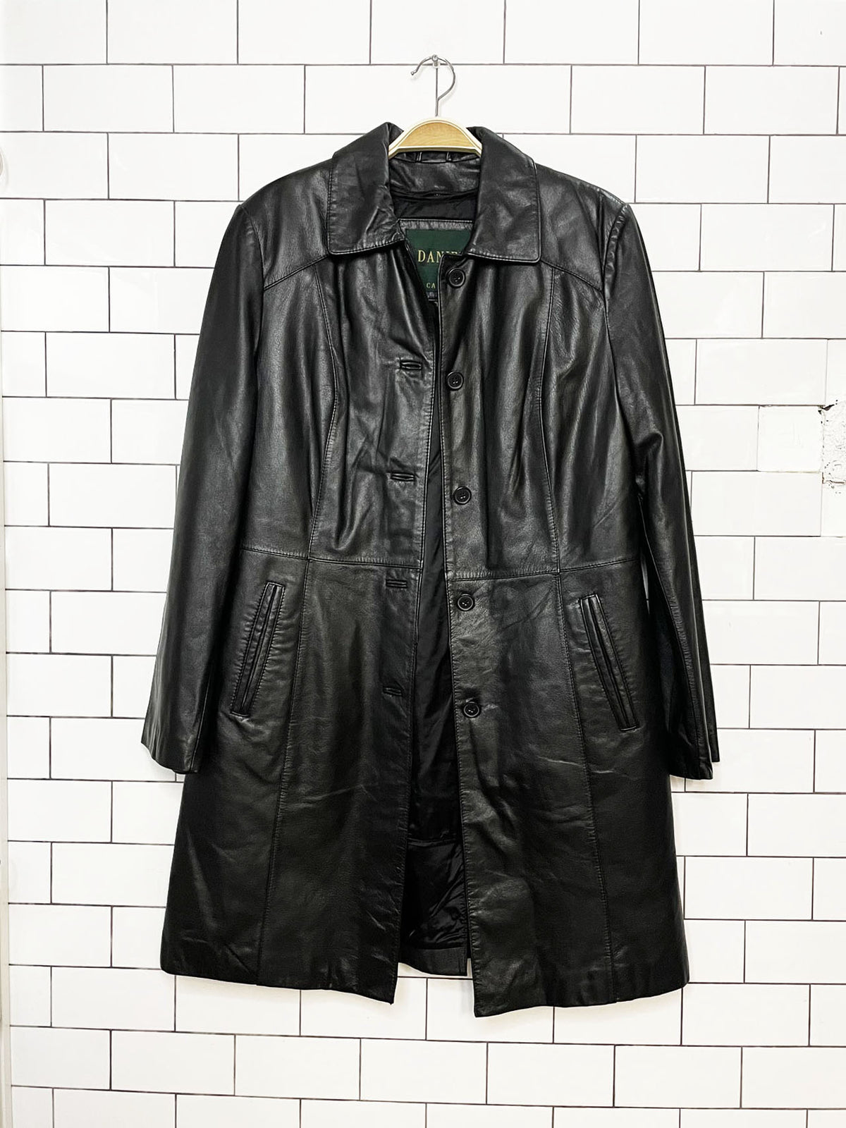 vintage 00s danier leather full button long jacket | removable liner