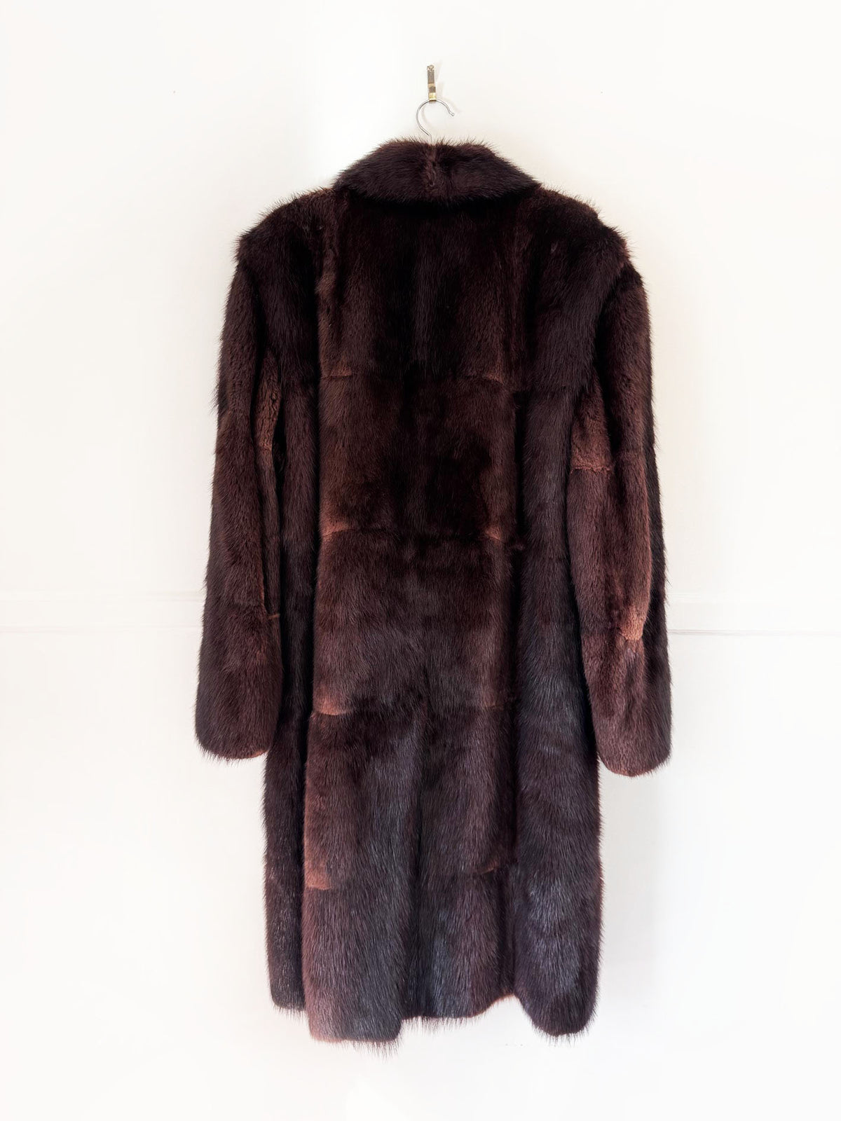 vintage 80s muskrat fur double breasted long coat