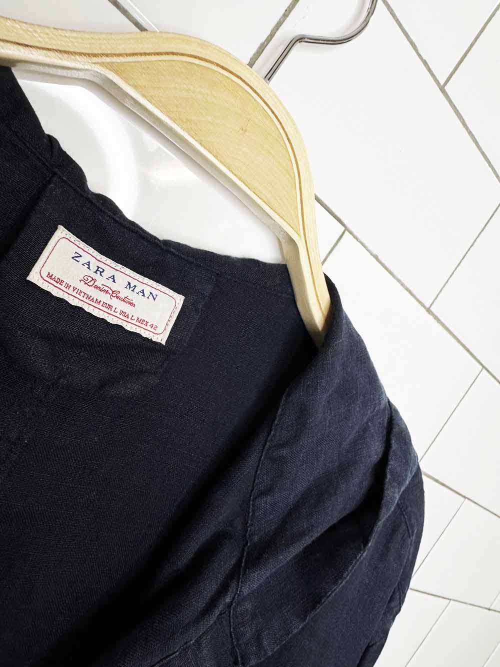 zara 100% linen hooded 1/2 button shirt