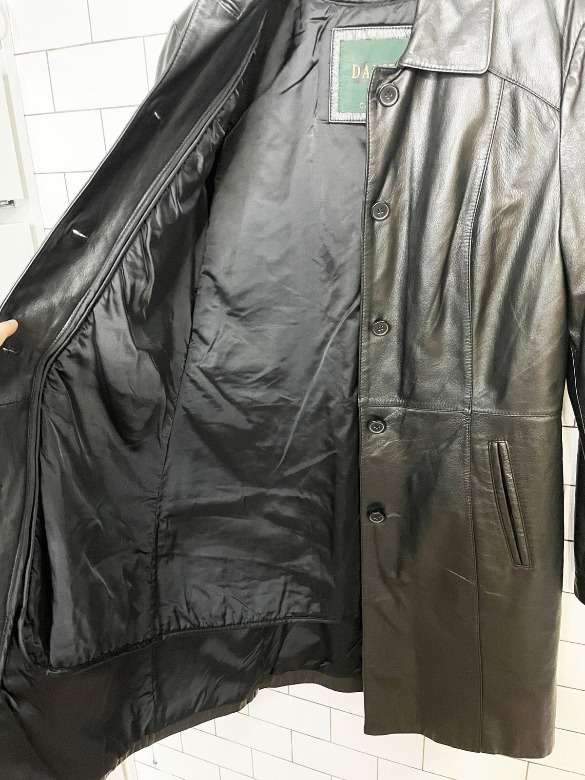 vintage 00s danier leather full button long jacket | removable liner