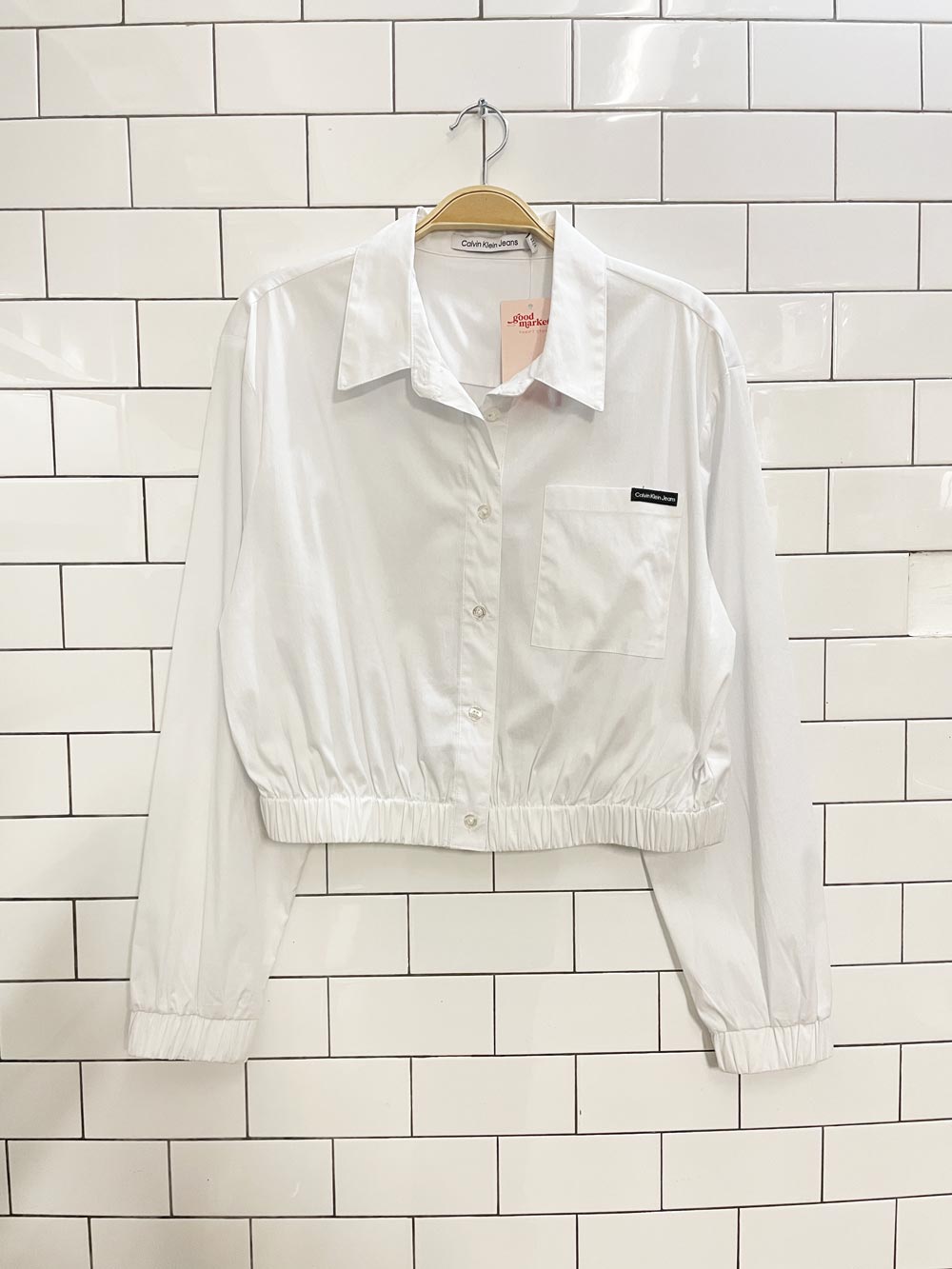 calvin klein poplin relaxed elastic hem shirt - good market thrift store